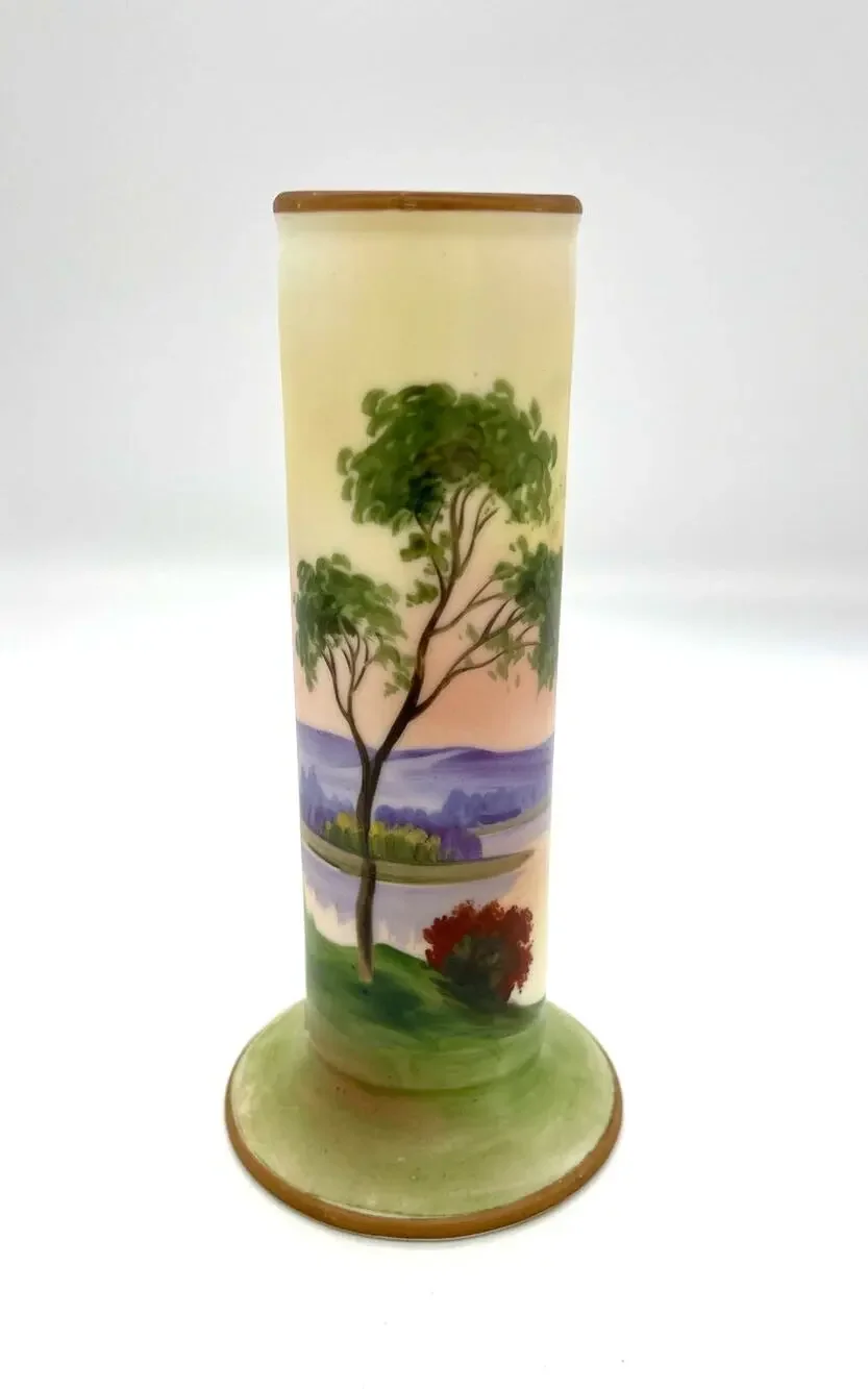 Vintage Nippon Porcelain Hand Painted Bud Vase Nature Scene 6